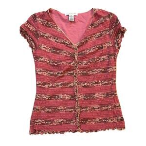 Y2K V-Neck Pink Lace Top Lined Womens Medium Coquette Fairy Dollcore Festival